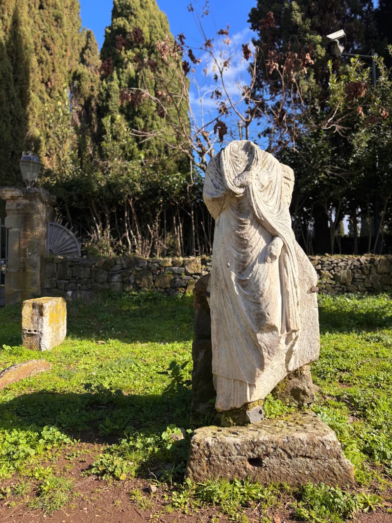 Roman funerary statue along the Appian Way (Via Appia Antica) in Rome